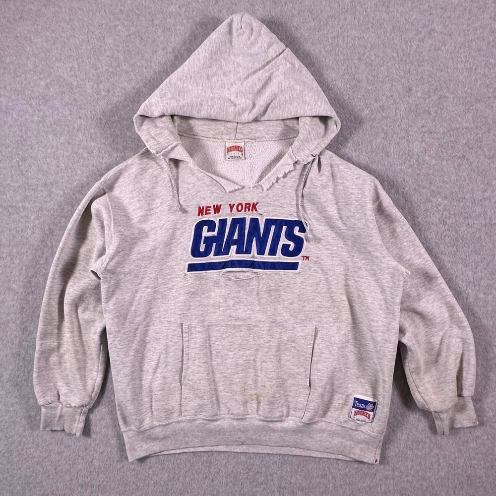 Vintage 90s Nutmeg New York Giants Hoodie L USA NFL Thrashed Distressed Gray